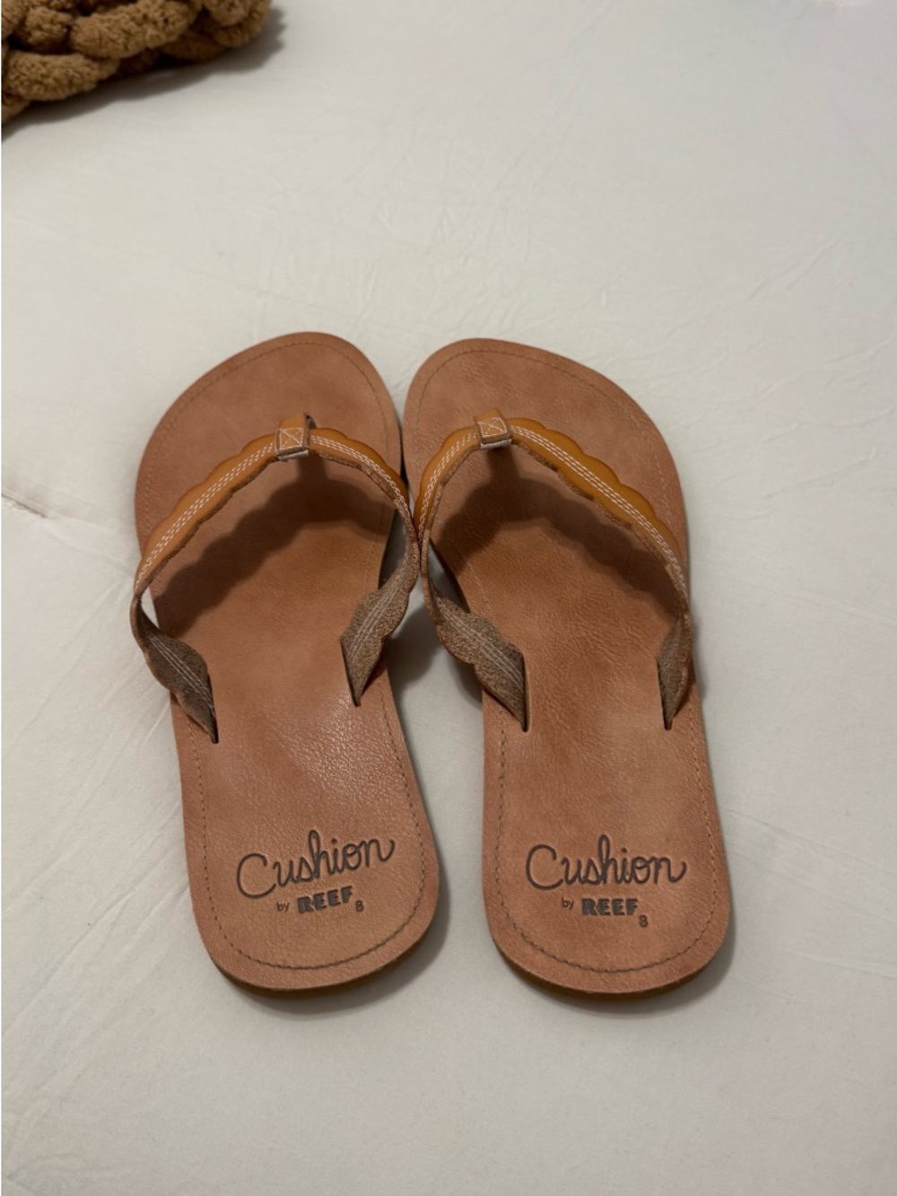 Reef Brown and Tan Cushion Leather Flip Flops